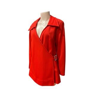 Vintage 1970s Red Wrap Blouse with Rhinestone Buckle | Disco Tunic Top  M/L -
